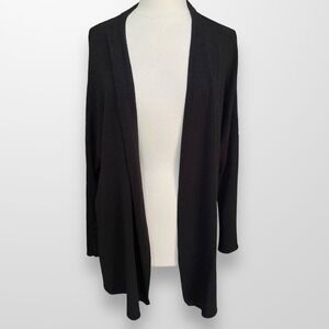 Roz & Ali Plus‎ Size 3X Solid Black Open Front Cardigan Sweater